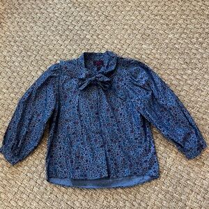 J.Crew Bow Front Blouse in Liberty of London Blue Floral Shirt